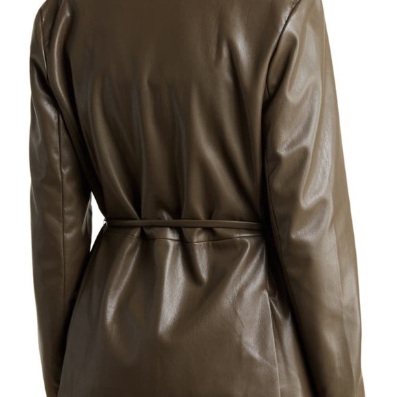 7 for all mankind faux leather tie waist blazer col. Deep lichen size XL - Picture 3 of 10